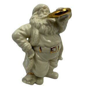 Vintage Lenox Santa Figurine w/ French Horn Ivory Porcelain Gold Trim 4.5"
